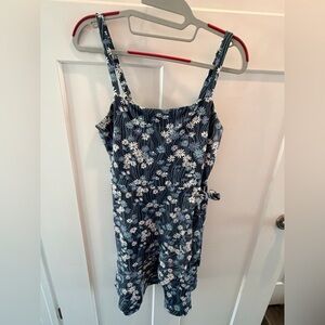 SO Blue Floral Tie Waist Mini Dress Sleeveless Summer Dress Medium